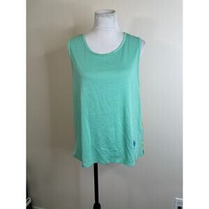 Rainforest Cafe Womens TANK TOP Size XL - Green Feather Print Hi-Low
